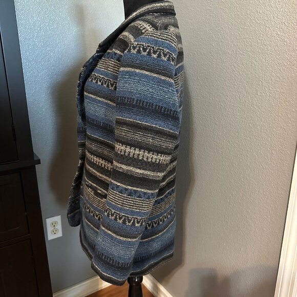 Vintage Sarah Morgan Blazer Jacket Womens M Blue Black Striped Wool Blend Retro - Picture 3 of 7